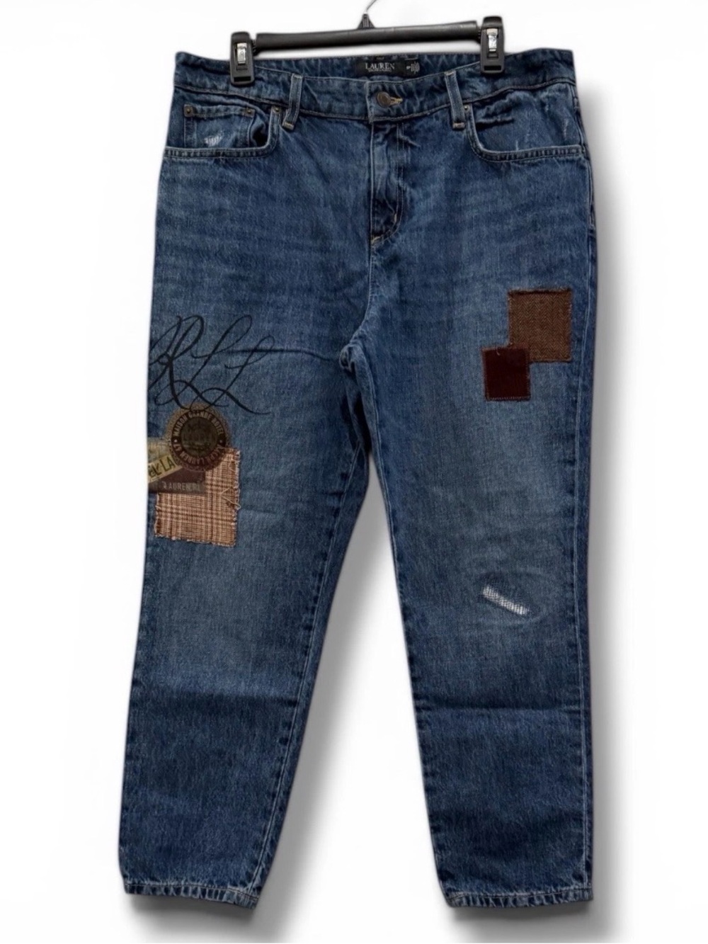 Ralph Lauren Blue Denim Jeans with Brown Patchwork
